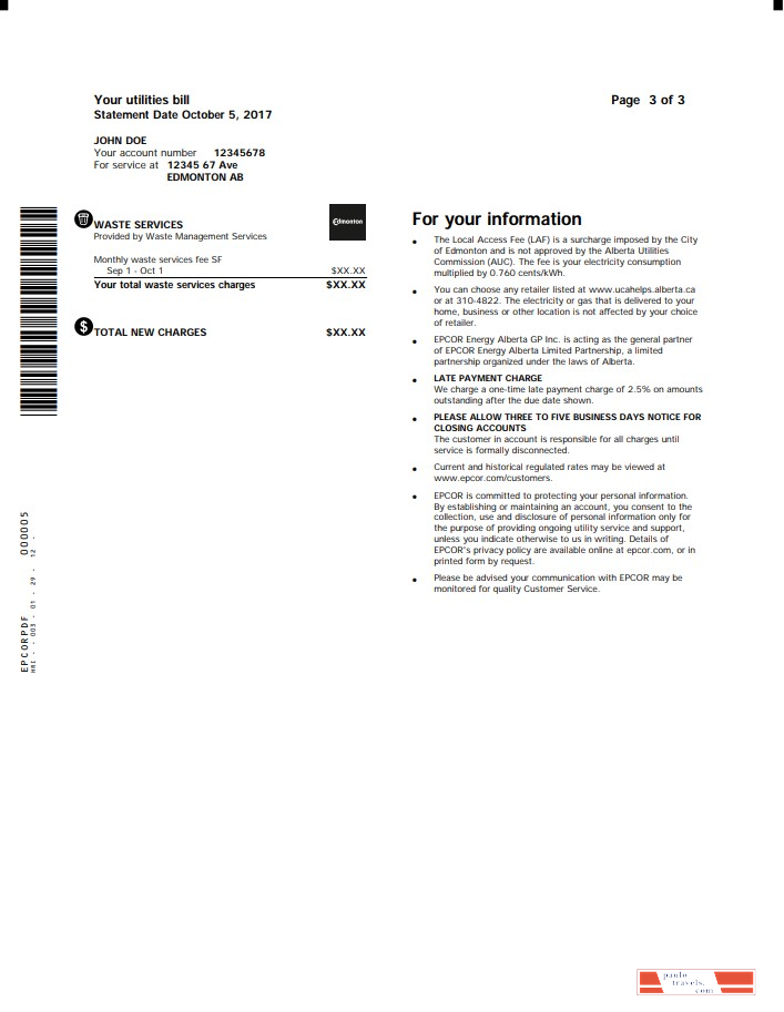 Canada Epcor electricity utility bill template in Word and PDF format, 3 pages 3
